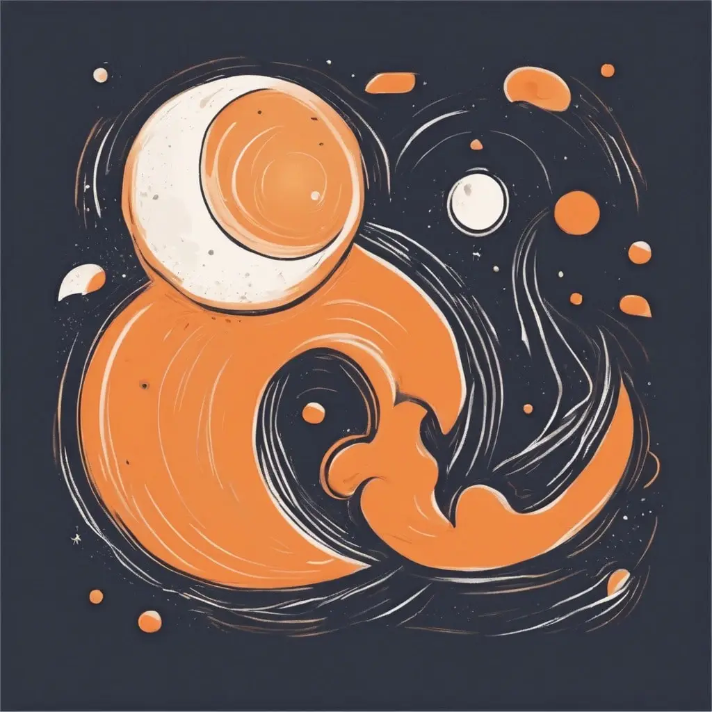 A vector graphic of a moon behind swirling orange clouds